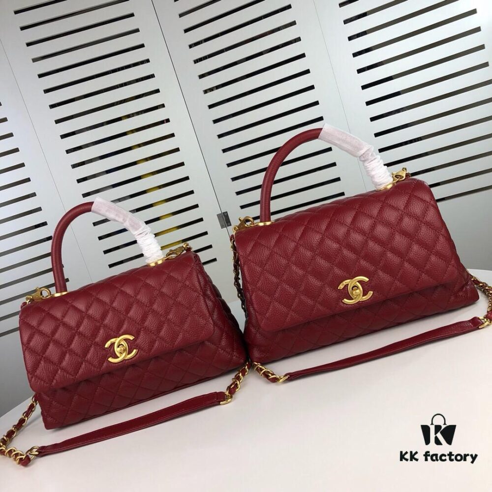 Large Burgundy Chanel-Style Tote Bag with Unique Flap Design, Dual Carry Options (Shoulder & Handheld)