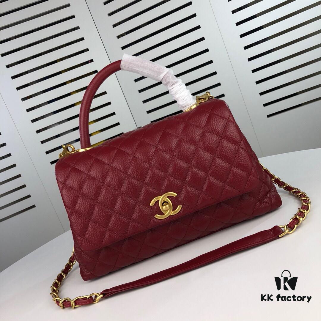 Large Burgundy Chanel-Style Tote Bag with Unique Flap Design, Dual Carry Options (Shoulder & Handheld)