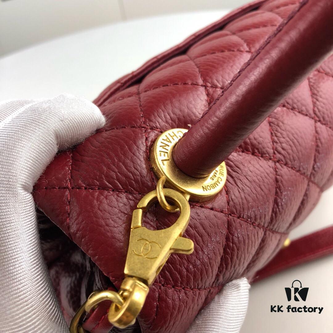 Large Burgundy Chanel-Style Tote Bag with Unique Flap Design, Dual Carry Options (Shoulder & Handheld)