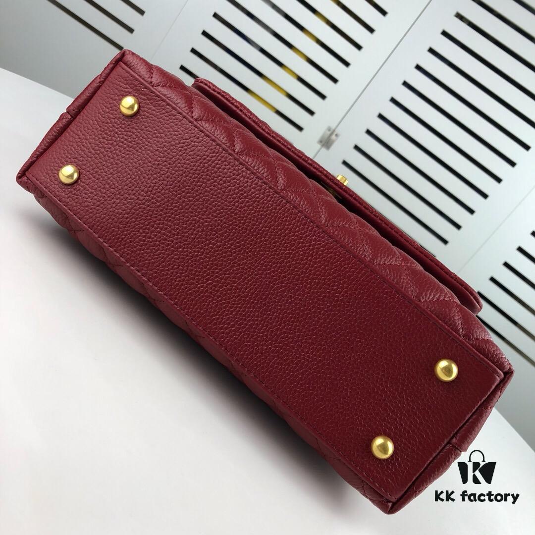 Large Burgundy Chanel-Style Tote Bag with Unique Flap Design, Dual Carry Options (Shoulder & Handheld)