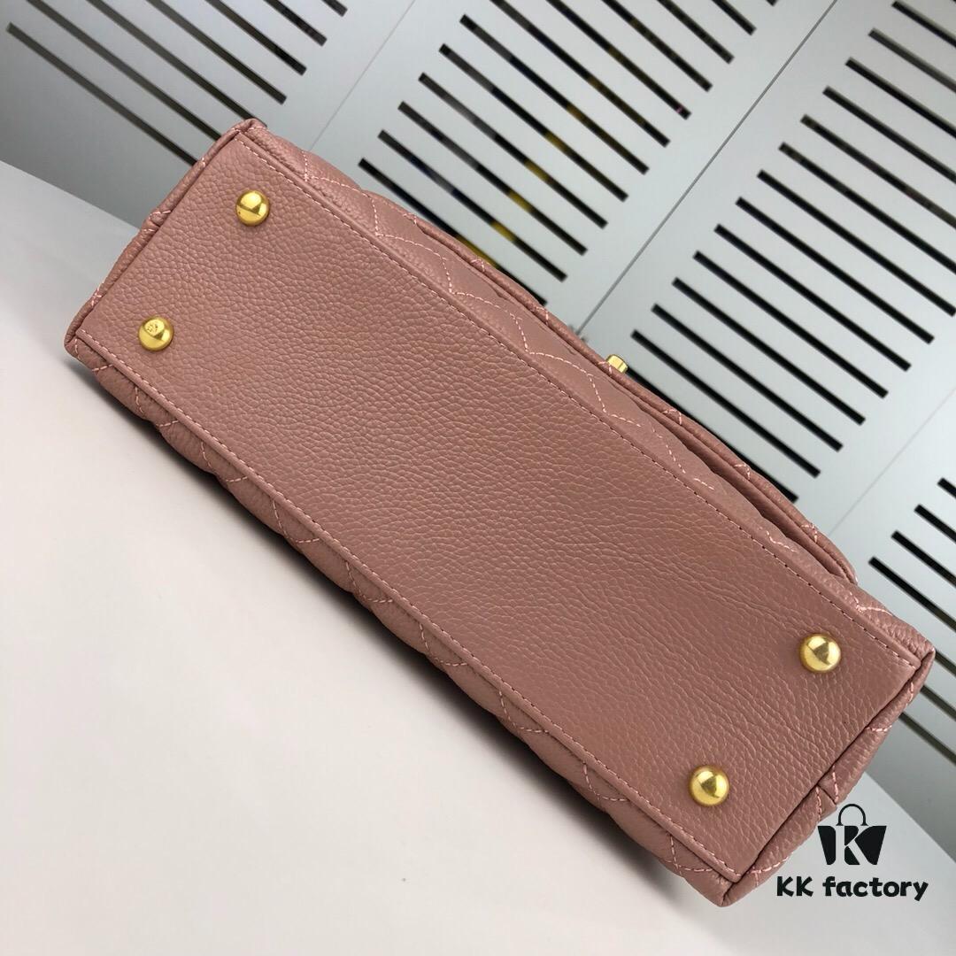 Large Pink Chanel Flap Bag with Unique Design, Dual Carry Tote and Shoulder Bag, Premium Imported Full-Grain Calfskin with Lychee Texture, Upgraded Gold-Tone Hardware