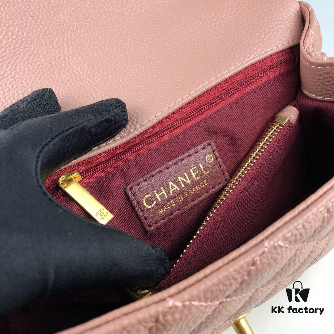 Large Pink Chanel Flap Bag with Unique Design, Dual Carry Tote and Shoulder Bag, Premium Imported Full-Grain Calfskin with Lychee Texture, Upgraded Gold-Tone Hardware