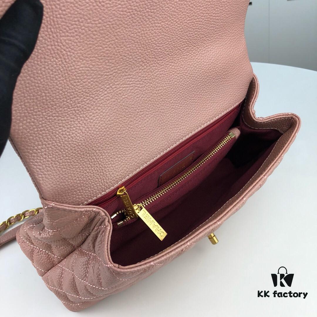 Large Pink Chanel Flap Bag with Unique Design, Dual Carry Tote and Shoulder Bag, Premium Imported Full-Grain Calfskin with Lychee Texture, Upgraded Gold-Tone Hardware