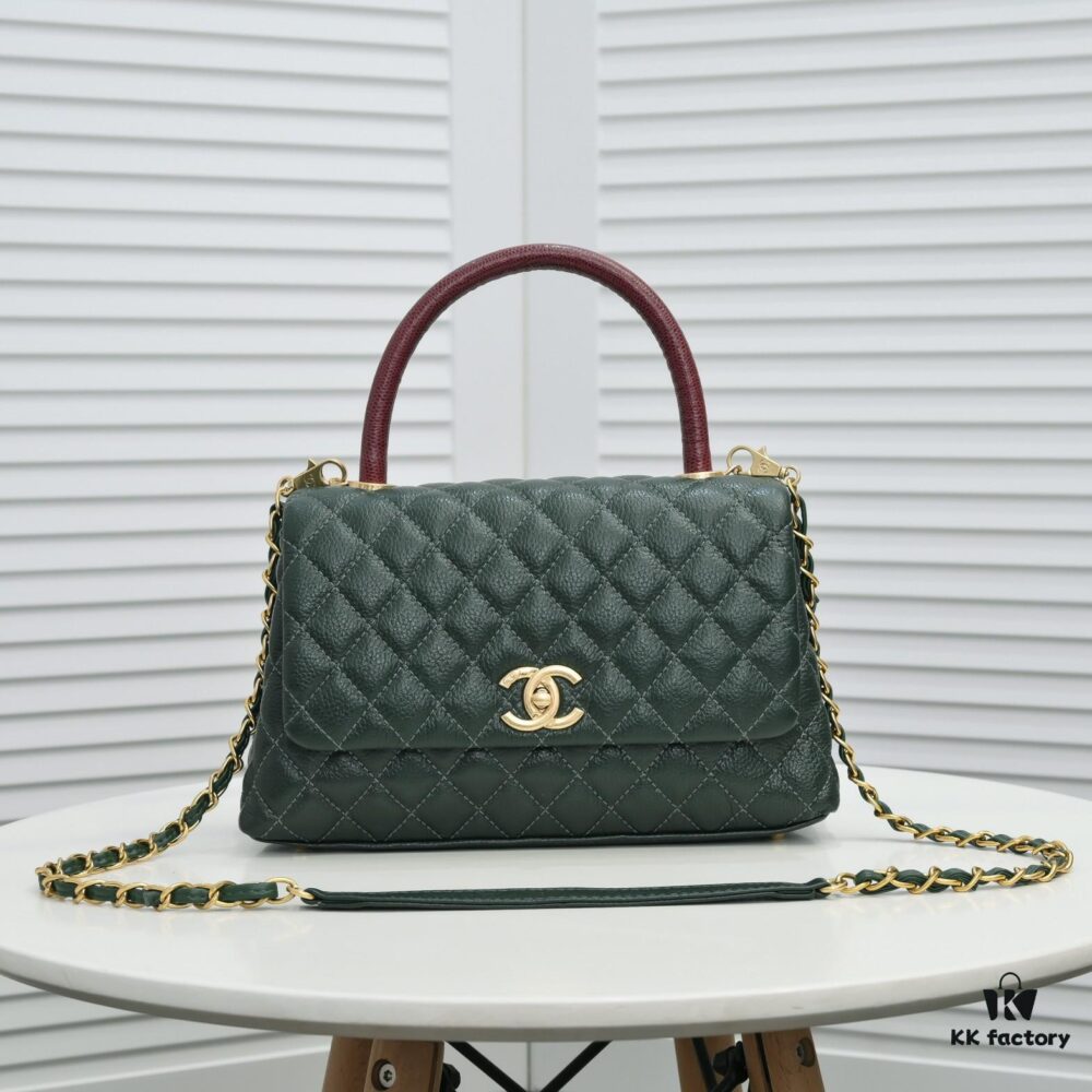 Emerald Green and Red Handcrafted Chanel-Style Shoulder & Handheld Flap Bag