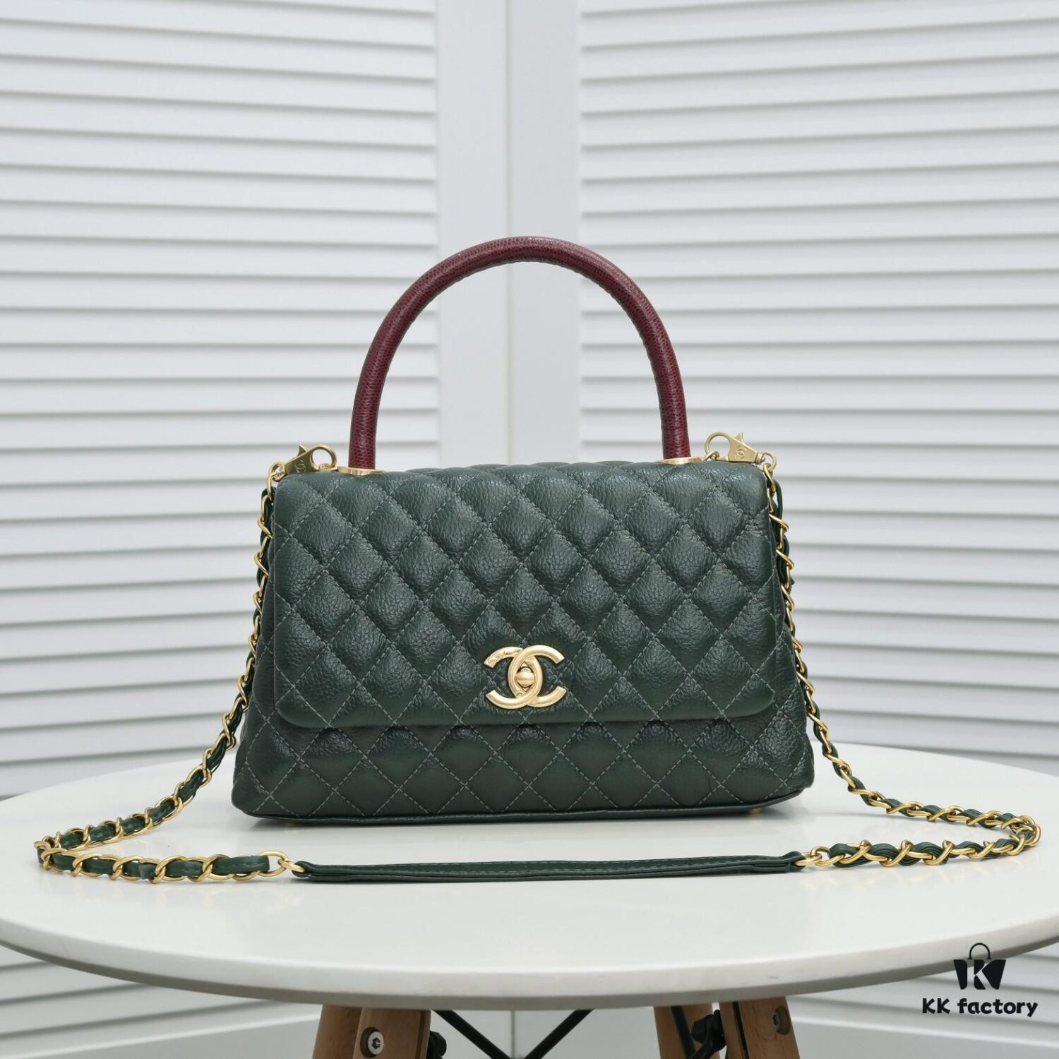 Emerald Green and Red Handcrafted Chanel-Style Shoulder & Handheld Flap Bag
