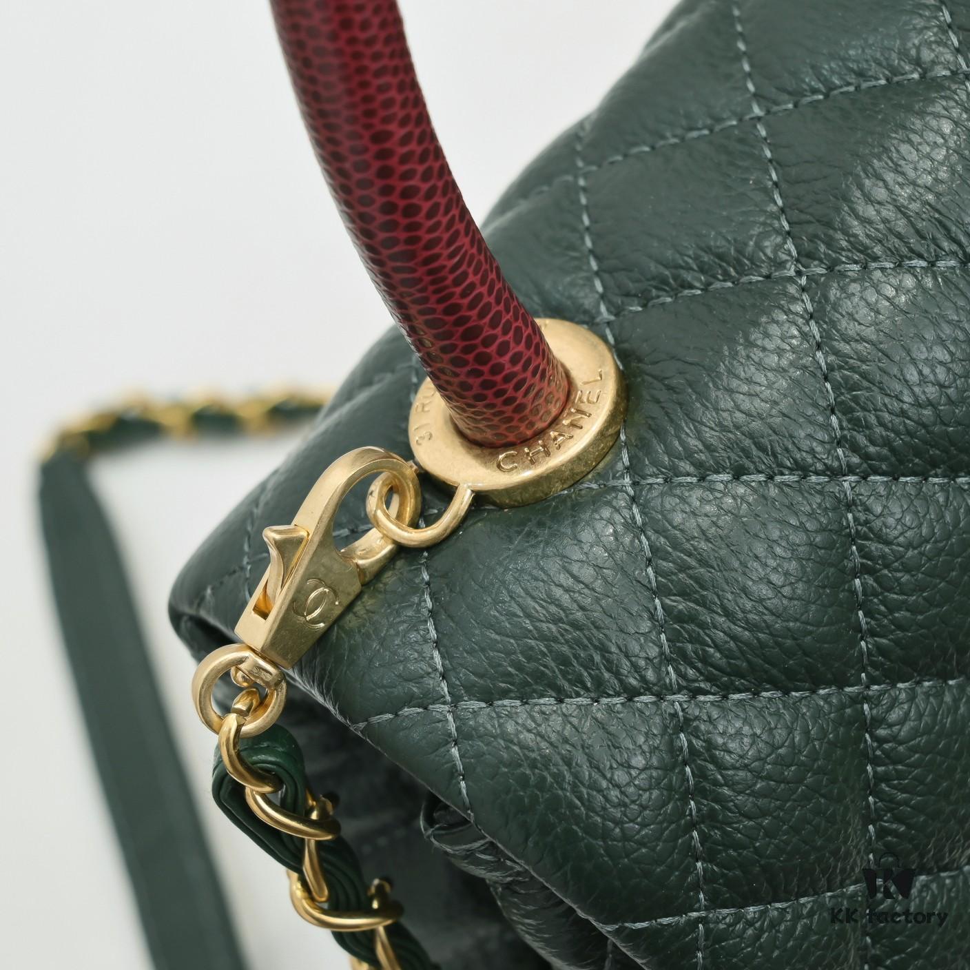 Emerald Green and Red Handcrafted Chanel-Style Shoulder & Handheld Flap Bag