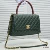 Emerald Green and Red Handcrafted Chanel-Style Shoulder & Handheld Flap Bag