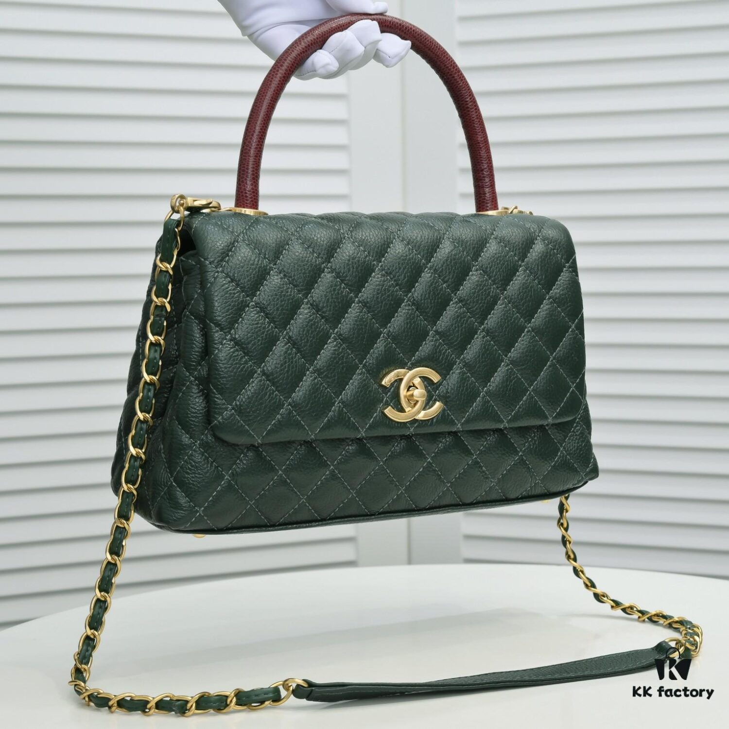 Emerald Green and Red Handcrafted Chanel-Style Shoulder & Handheld Flap Bag