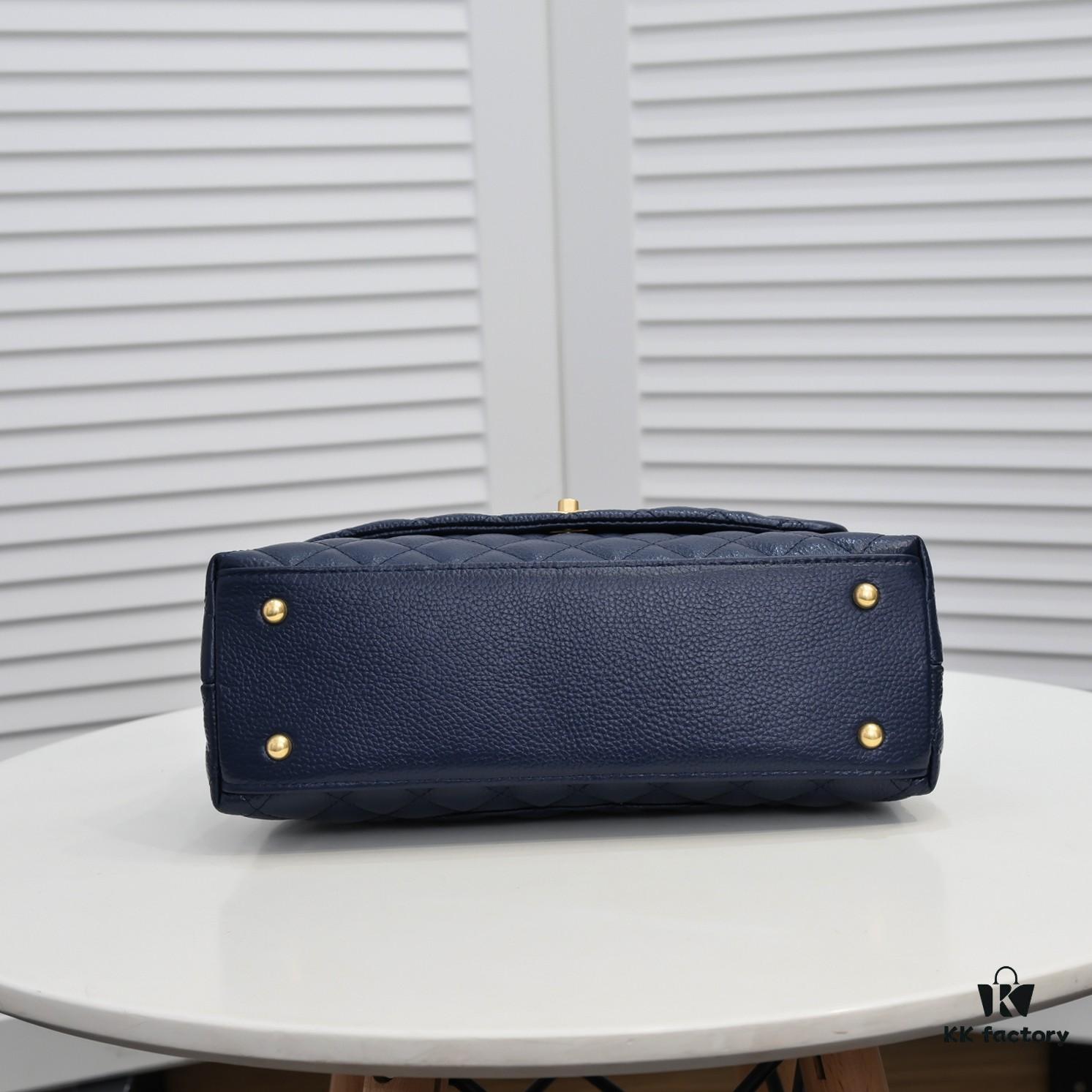 Deep Blue with Red Accents Chanel-Style Flap Bag, Unique Design, Dual Shoulder and Handheld Wear, Imported Top Layer Cowhide, Lychee Texture, Upgraded Full Imported Gold-Tone Hardware, Master Craftsmanship