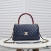Deep Blue with Red Accents Chanel-Style Flap Bag, Unique Design, Dual Shoulder and Handheld Wear, Imported Top Layer Cowhide, Lychee Texture, Upgraded Full Imported Gold-Tone Hardware, Master Craftsmanship