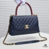 Deep Blue with Red Accents Chanel-Style Flap Bag, Unique Design, Dual Shoulder and Handheld Wear, Imported Top Layer Cowhide, Lychee Texture, Upgraded Full Imported Gold-Tone Hardware, Master Craftsmanship