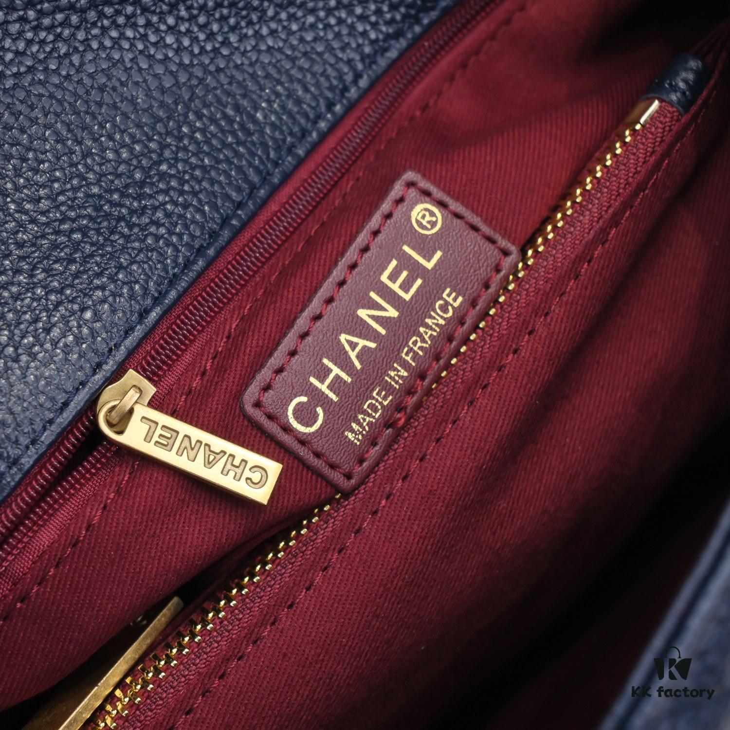 Deep Blue with Red Accents Chanel-Style Flap Bag, Unique Design, Dual Shoulder and Handheld Wear, Imported Top Layer Cowhide, Lychee Texture, Upgraded Full Imported Gold-Tone Hardware, Master Craftsmanship