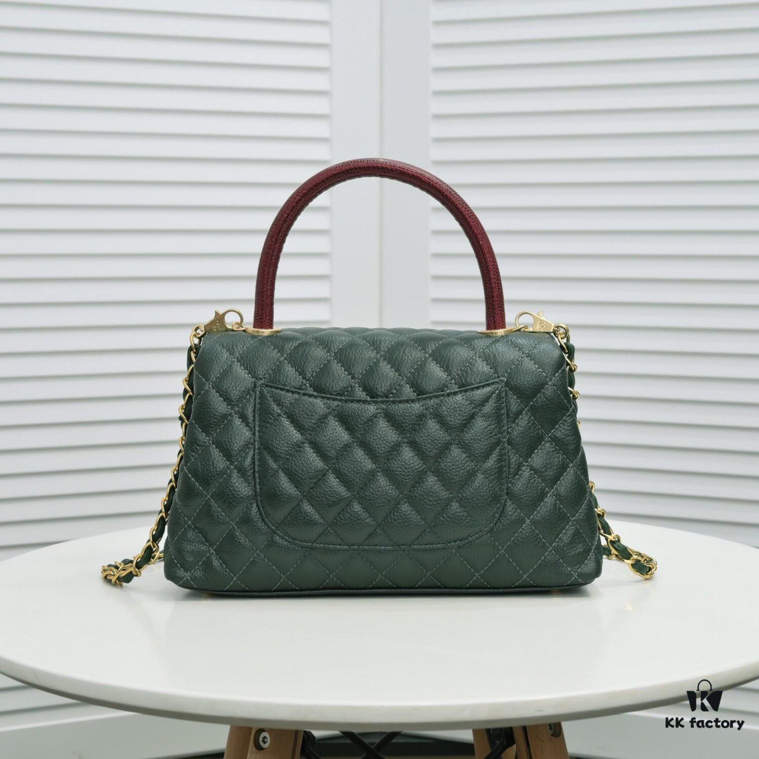 Emerald Green and Red Handcrafted Chanel-Style Shoulder & Handheld Flap Bag