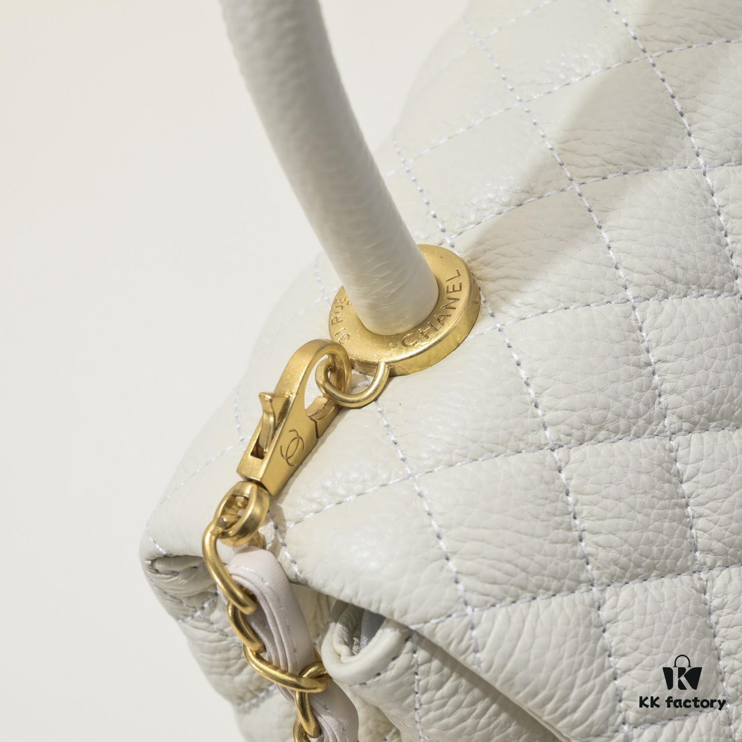 Medium White Chanel Flap Bag with Unique Design, Dual Carry Tote or Shoulder Style, Exquisite Craftsmanship