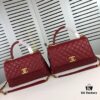 Medium Burgundy Chanel-Style Flap Bag with Unique Design, Dual Carry Tote or Shoulder, Imported Full-Grain Calfskin, Lychee Texture, Upgraded Gold-Tone Hardware, Handcrafted by Master Artisans