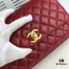 Medium Burgundy Chanel-Style Flap Bag with Unique Design, Dual Carry Tote or Shoulder, Imported Full-Grain Calfskin, Lychee Texture, Upgraded Gold-Tone Hardware, Handcrafted by Master Artisans