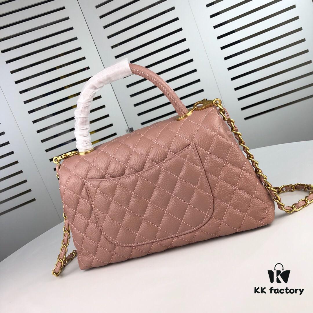 Medium Pink Chanel Flap Bag with Unique Design, Dual Carry Style (Shoulder & Top Handle)