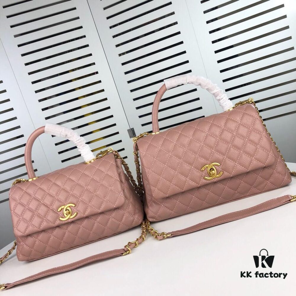 Medium Pink Chanel Flap Bag with Unique Design, Dual Carry Style (Shoulder & Top Handle)
