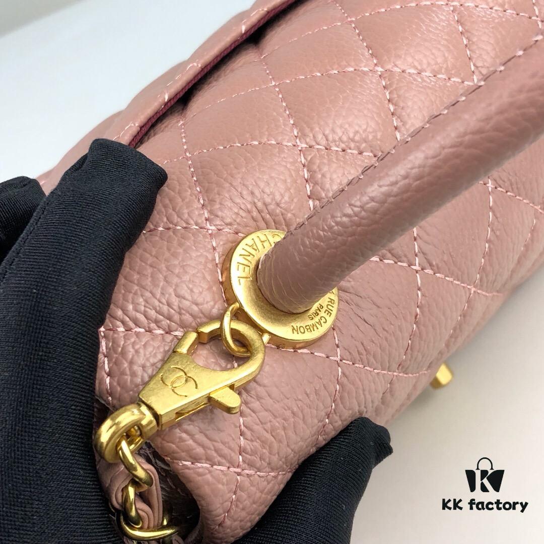 Medium Pink Chanel Flap Bag with Unique Design, Dual Carry Style (Shoulder & Top Handle)