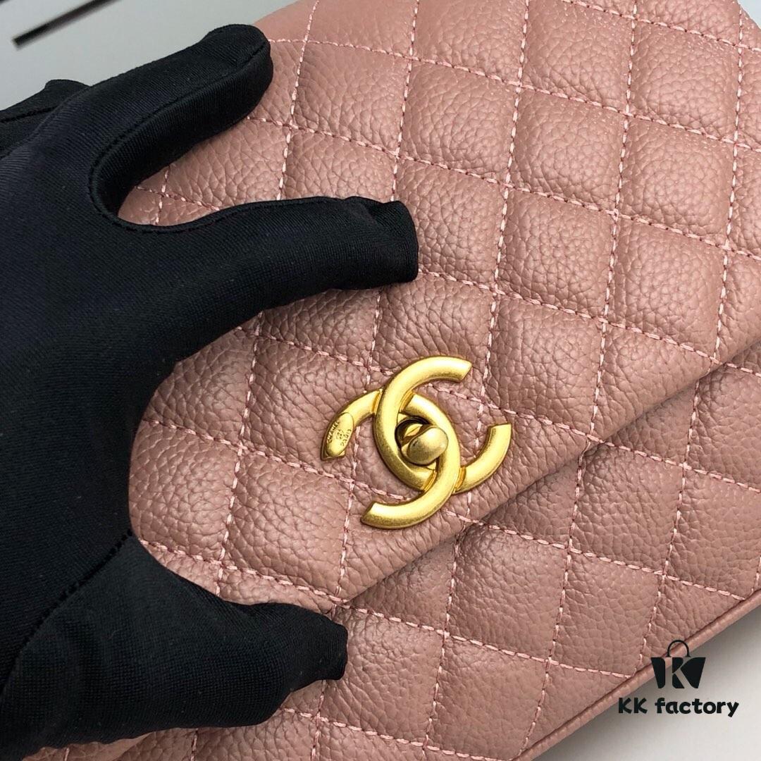 Medium Pink Chanel Flap Bag with Unique Design, Dual Carry Style (Shoulder & Top Handle)