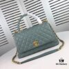 Medium Haze Blue Chanel Bag 💥 Unique Design Flap Shoulder & Top Handle Handbag, Premium Imported Full-Grain Calfskin, Lychee Texture, Upgraded Gold-Tone Hardware, Handcrafted by Master Artisans