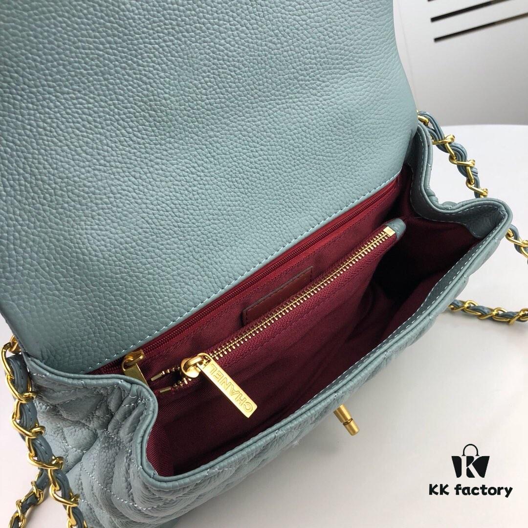 Medium Haze Blue Chanel Bag 💥 Unique Design Flap Shoulder & Top Handle Handbag, Premium Imported Full-Grain Calfskin, Lychee Texture, Upgraded Gold-Tone Hardware, Handcrafted by Master Artisans