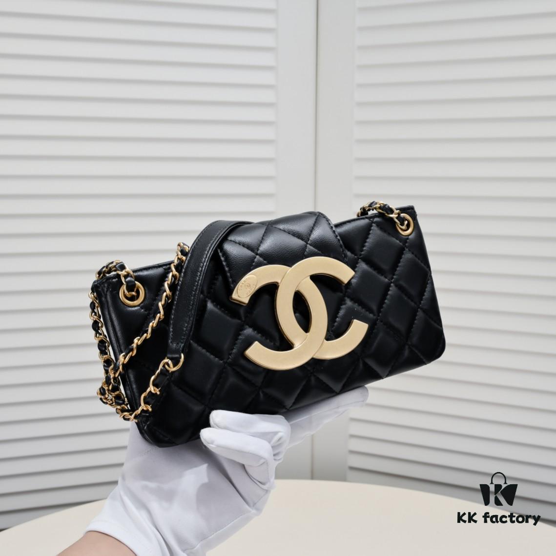 Chanel 24C Retro Large Logo Baguette Mini in Black Lambskin
