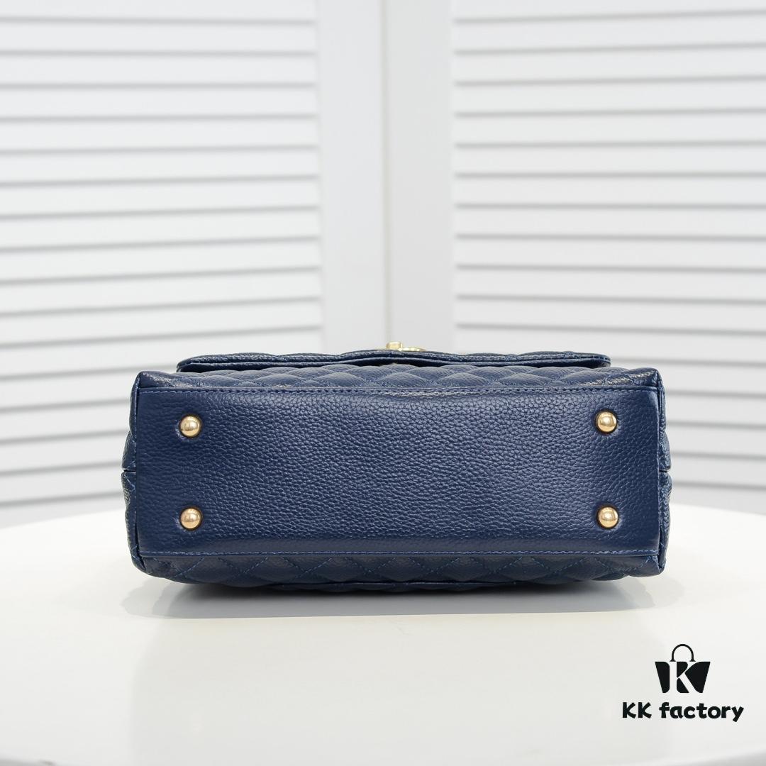 Deep Blue with Red Accents Chanel-Style Flap Bag - Unique Design, Dual Shoulder and Handheld Use