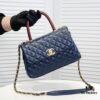 Deep Blue with Red Accents Chanel-Style Flap Bag - Unique Design, Dual Shoulder and Handheld Use