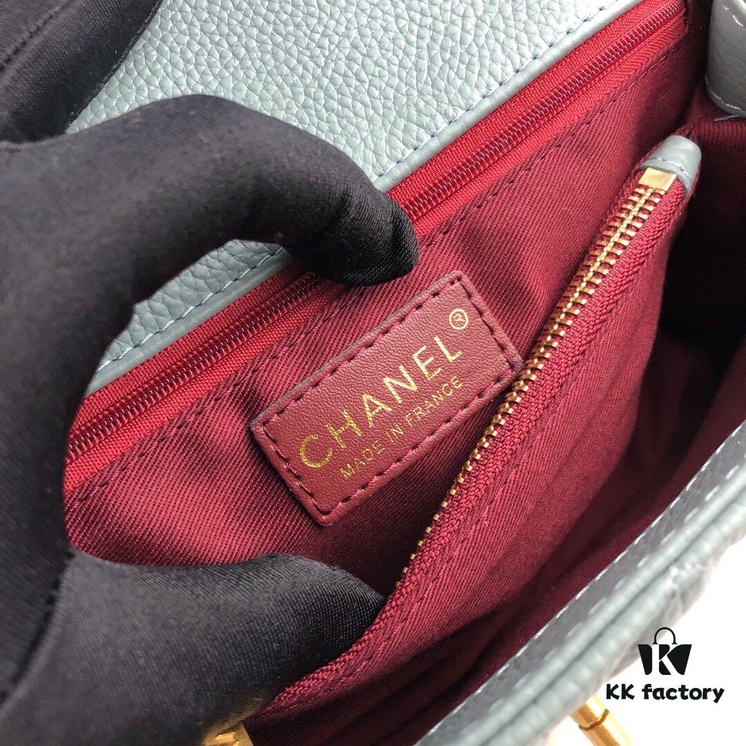 Medium Haze Blue Chanel Bag 💥 Unique Design Flap Shoulder & Top Handle Handbag, Premium Imported Full-Grain Calfskin, Lychee Texture, Upgraded Gold-Tone Hardware, Handcrafted by Master Artisans