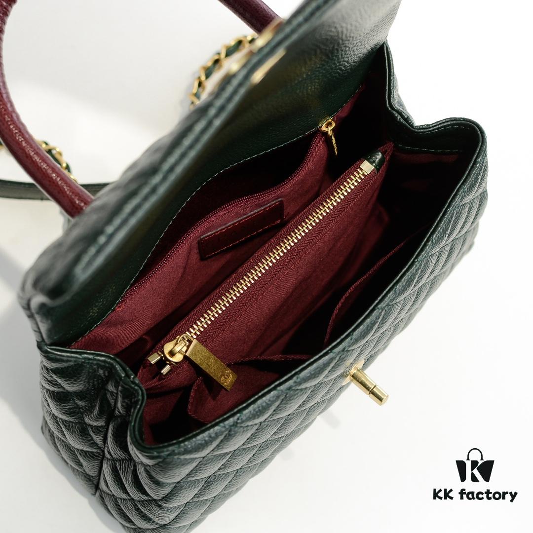 Emerald Green and Red Chanel-Style Shoulder Bag with Unique Clasp Design – Dual Carry Tote & Crossbody, Exotic Texture with Luxe Gold Hardware