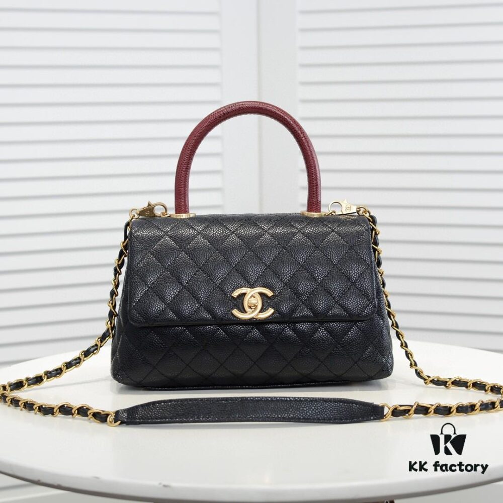 Chanel Unique Design Flap Bag with Shoulder and Top Handle, Dual Carry Style, Premium Imported Full-Grain Calfskin, Quilted Texture, Upgraded Luxury Gold-Tone Hardware, Handcrafted by Master Artisans