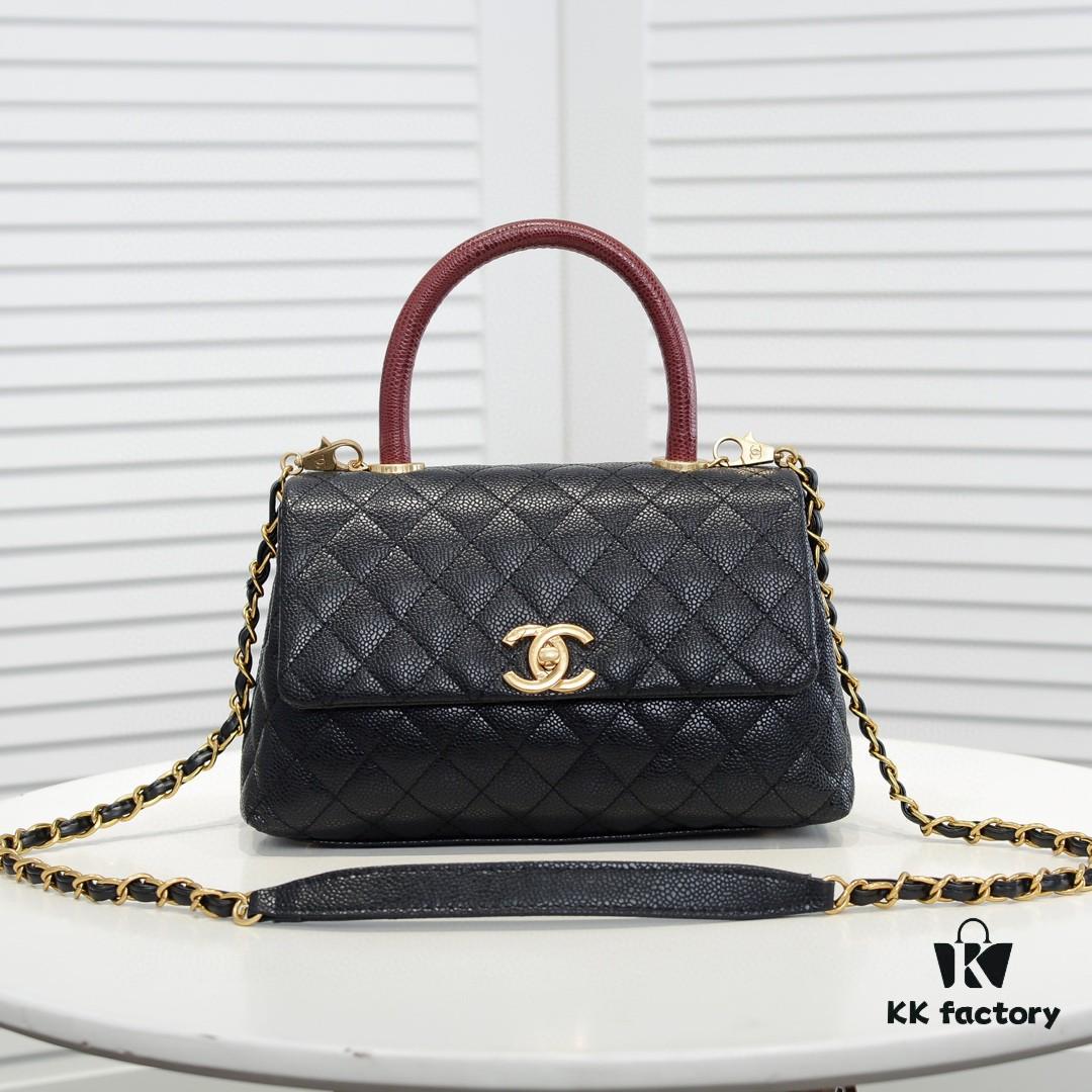 Chanel Unique Design Flap Bag with Shoulder and Top Handle, Dual Carry Style, Premium Imported Full-Grain Calfskin, Quilted Texture, Upgraded Luxury Gold-Tone Hardware, Handcrafted by Master Artisans