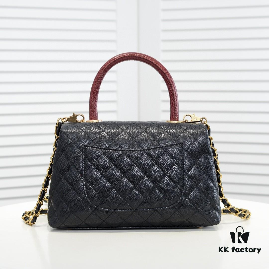 Chanel Unique Design Flap Bag with Shoulder and Top Handle, Dual Carry Style, Premium Imported Full-Grain Calfskin, Quilted Texture, Upgraded Luxury Gold-Tone Hardware, Handcrafted by Master Artisans