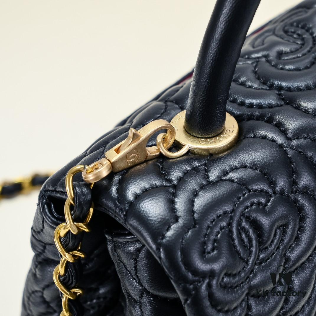 Chanel Unique Design Flap Bag with Chain Strap, Dual Carry (Shoulder & Handheld), Camellia Pattern, Premium Imported Lamb Leather, Upgraded Full Gold-Plated Hardware