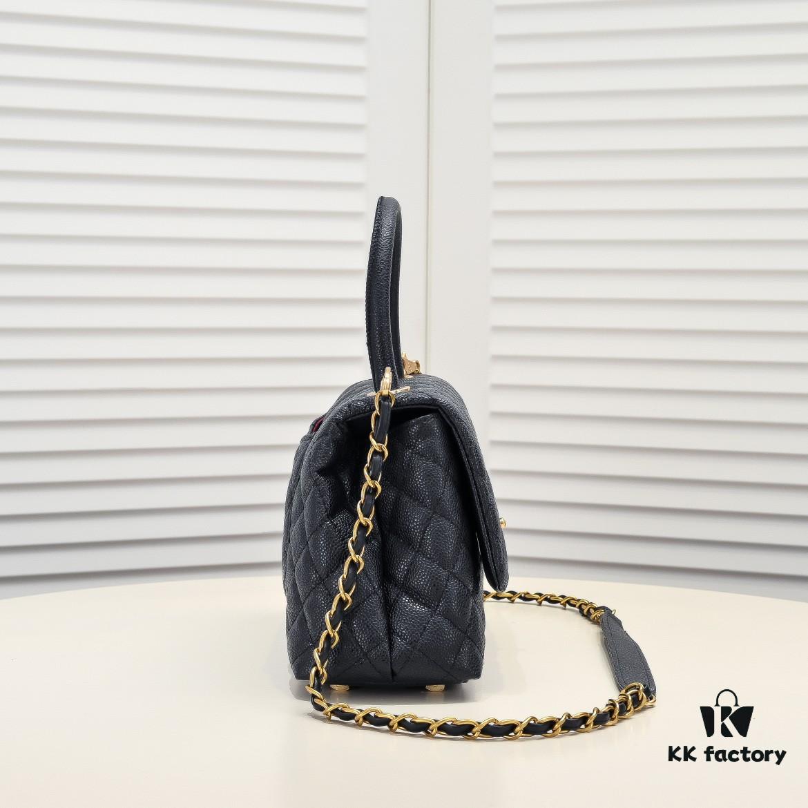 Large Black Chanel Unique Design Flap Bag – Dual Carry Shoulder and Handheld, Premium Top-Layer Imported Calfskin with Quilted Texture, Luxurious Gold-Tone Hardware