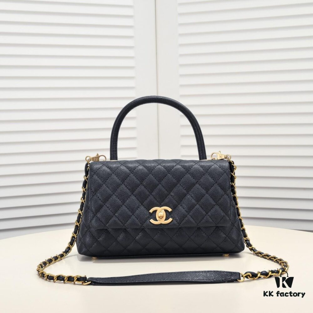 Large Black Chanel Unique Design Flap Bag – Dual Carry Shoulder and Handheld, Premium Top-Layer Imported Calfskin with Quilted Texture, Luxurious Gold-Tone Hardware