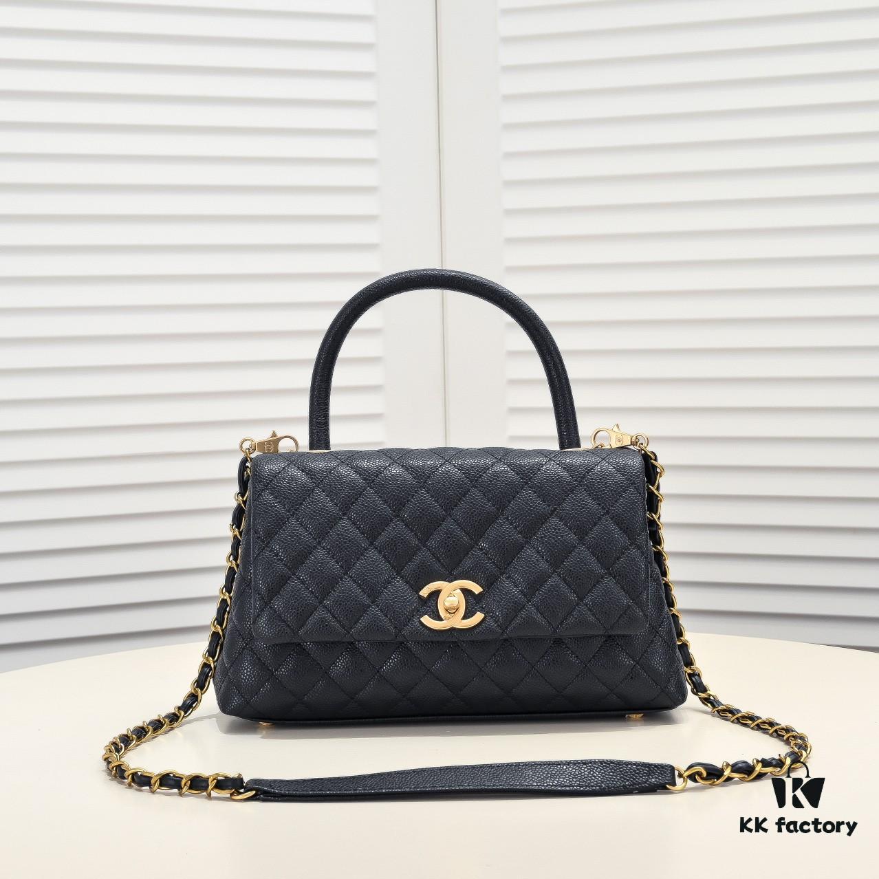 Large Black Chanel Unique Design Flap Bag – Dual Carry Shoulder and Handheld, Premium Top-Layer Imported Calfskin with Quilted Texture, Luxurious Gold-Tone Hardware