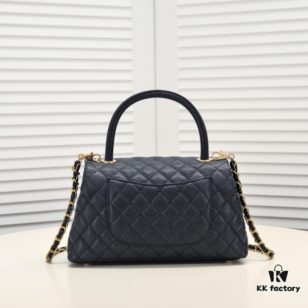 Large Black Chanel Unique Design Flap Bag – Dual Carry Shoulder and Handheld, Premium Top-Layer Imported Calfskin with Quilted Texture, Luxurious Gold-Tone Hardware