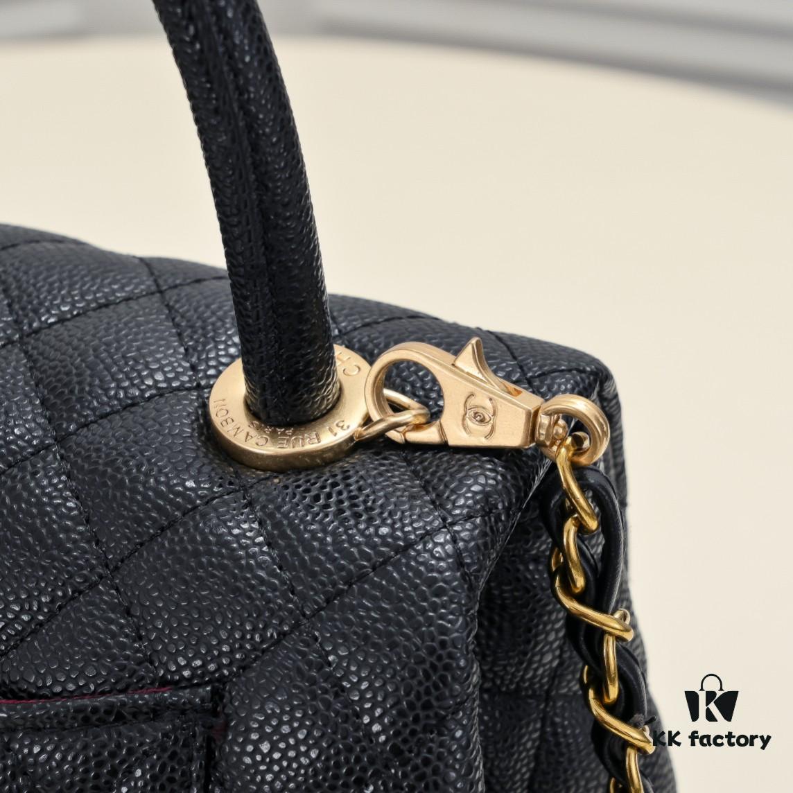 Large Black Chanel Unique Design Flap Bag – Dual Carry Shoulder and Handheld, Premium Top-Layer Imported Calfskin with Quilted Texture, Luxurious Gold-Tone Hardware