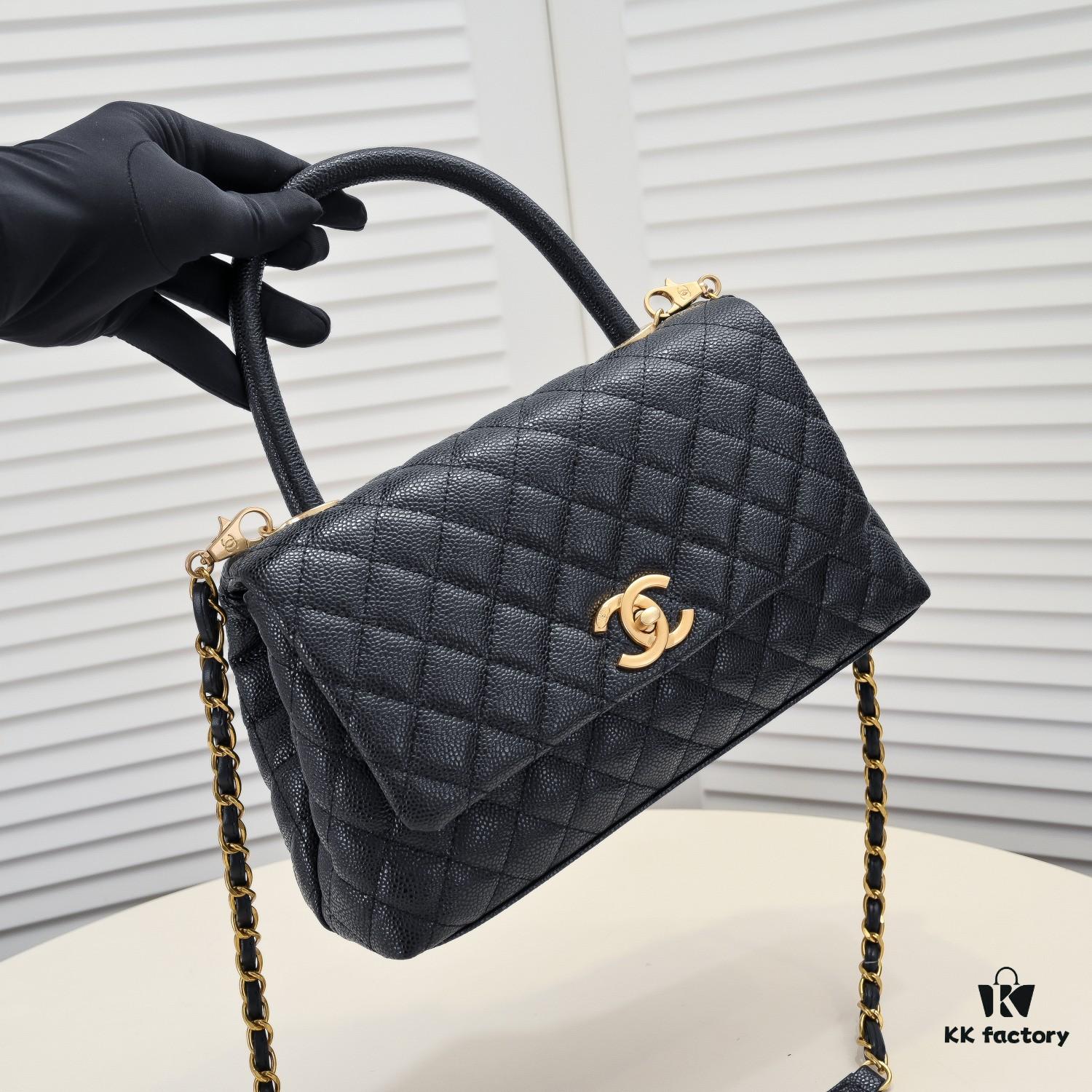 Large Black Chanel Unique Design Flap Bag – Dual Carry Shoulder and Handheld, Premium Top-Layer Imported Calfskin with Quilted Texture, Luxurious Gold-Tone Hardware