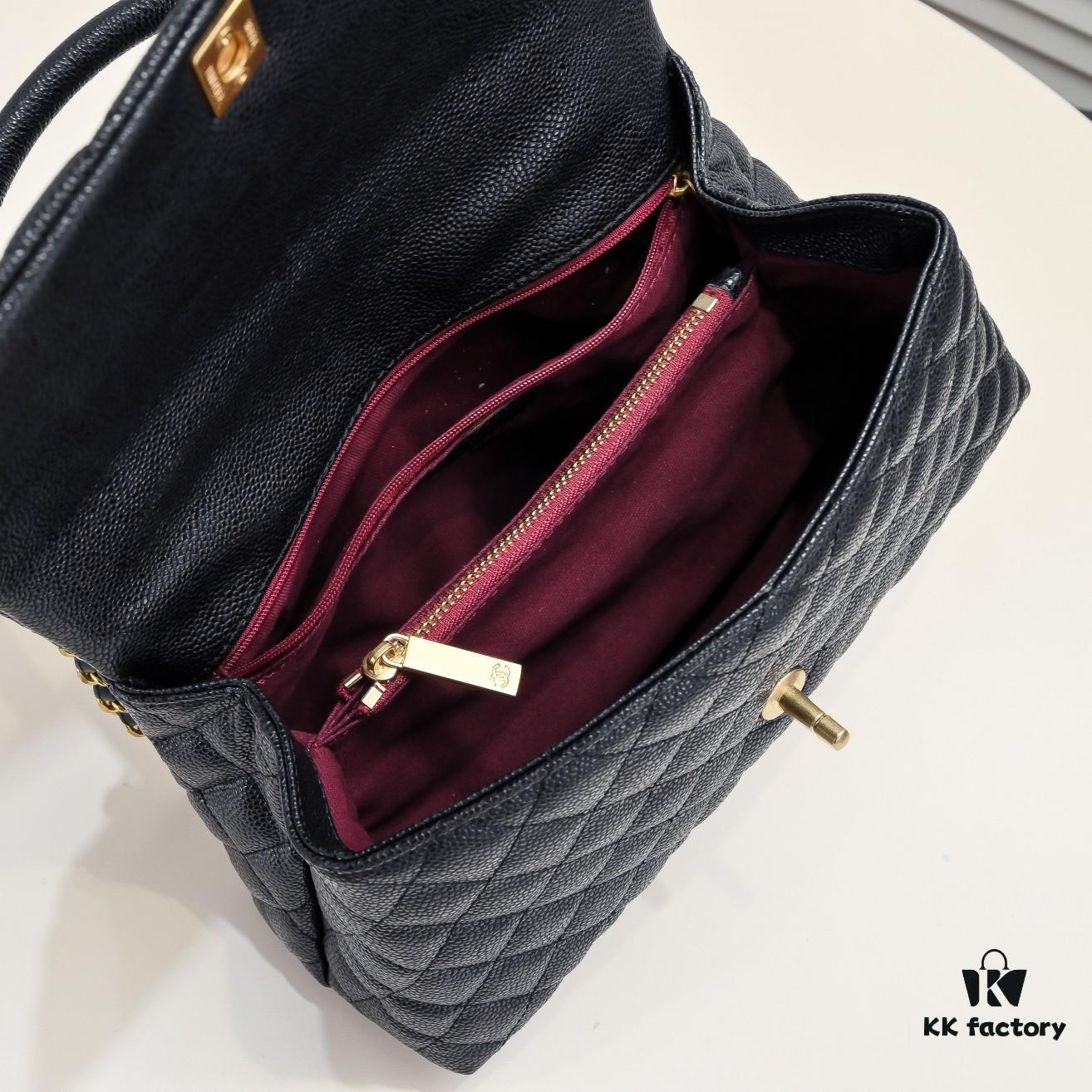 Large Black Chanel Unique Design Flap Bag – Dual Carry Shoulder and Handheld, Premium Top-Layer Imported Calfskin with Quilted Texture, Luxurious Gold-Tone Hardware