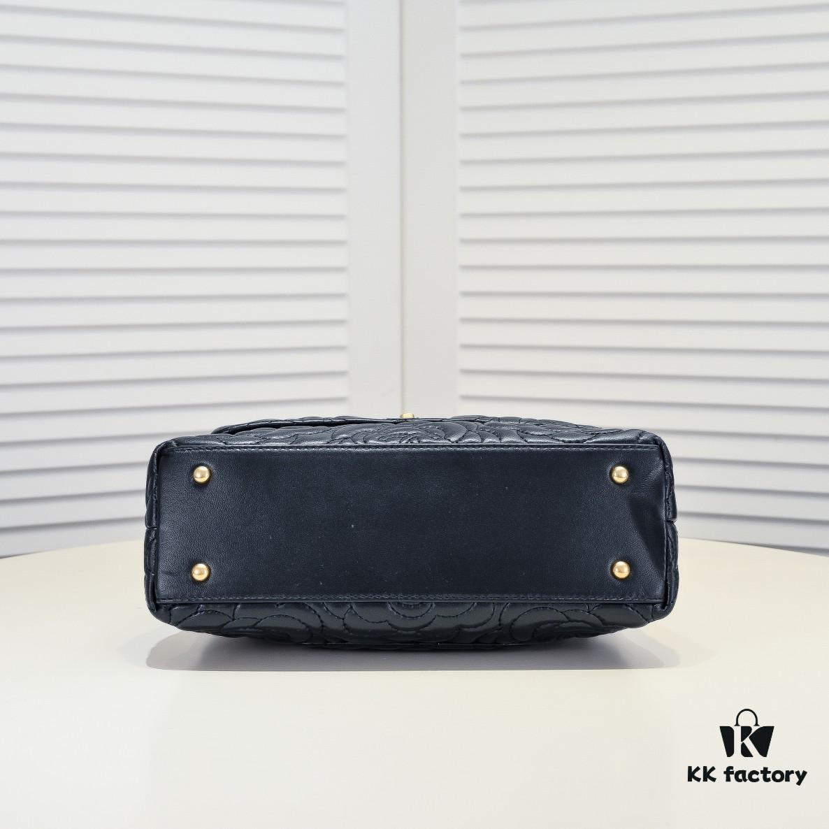 Chanel Unique Design Flap Bag with Chain Strap, Dual Carry (Shoulder & Handheld), Camellia Pattern, Premium Imported Lamb Leather, Upgraded Full Gold-Plated Hardware