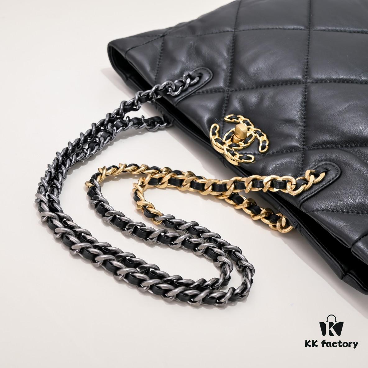 CHANEL 22B 19BAG Tote Black Gold Small Size