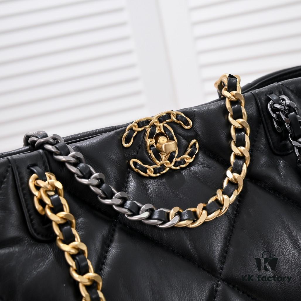 Large CHANEL 22B 19BAG Tote Black and Gold Italian GR Grade Lambskin