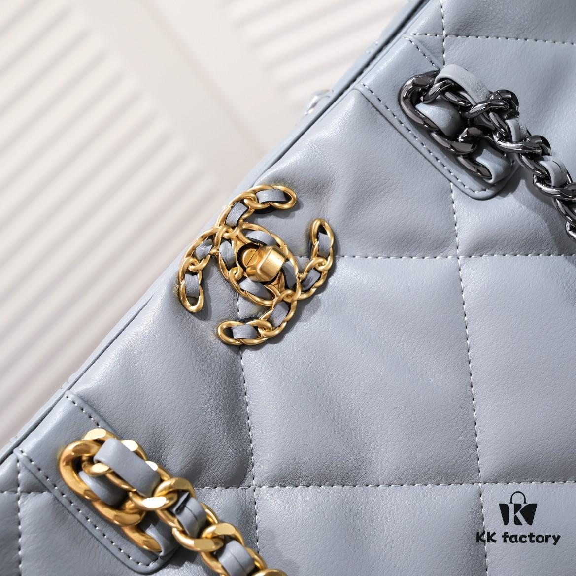 Large AS9088 CHANEL 22B 19BAG Tote Black Gold Italian First-Class GR Lambskin