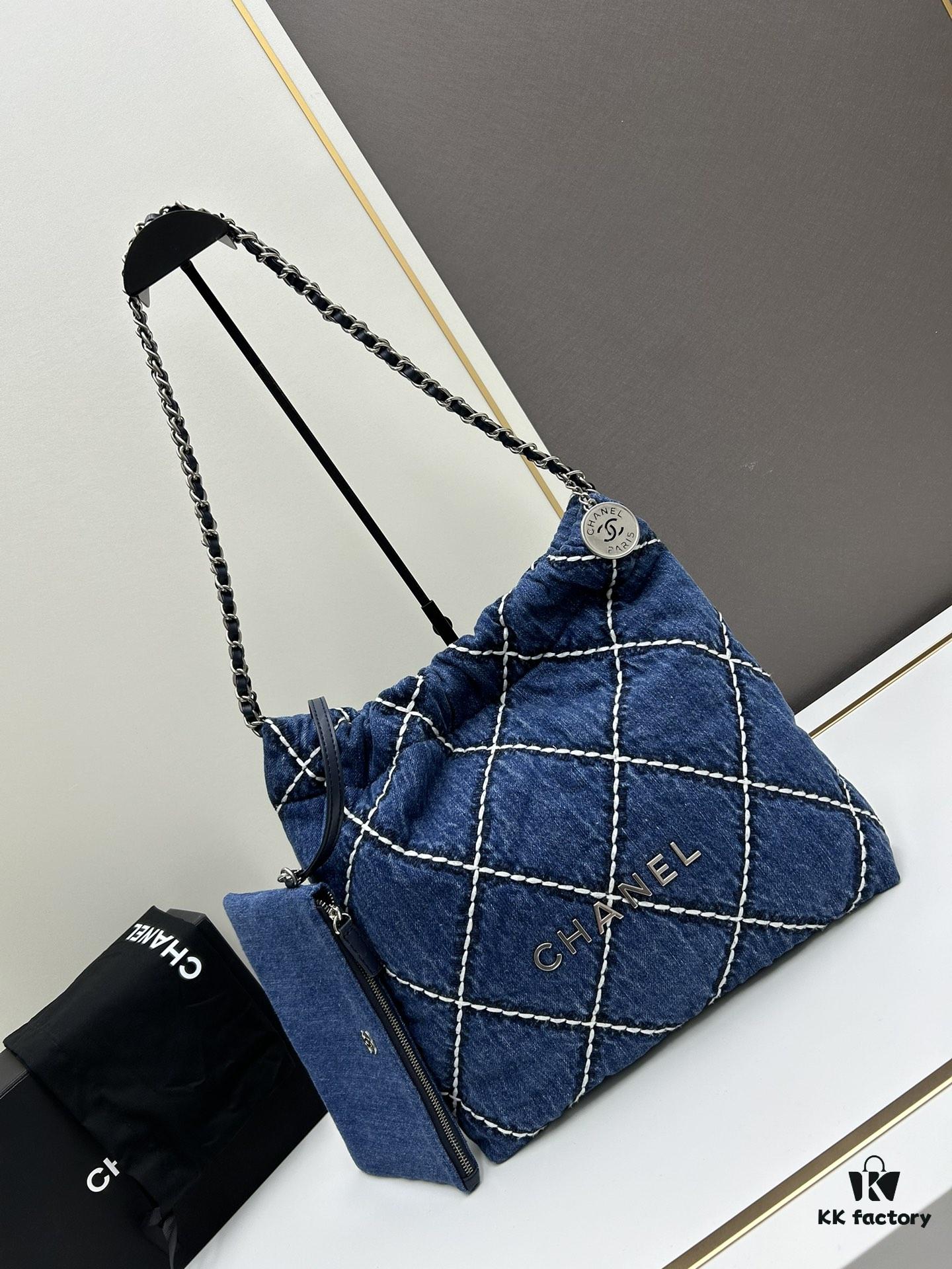 Upgraded! Champion Quality ⭐️⭐️⭐️ 24S Denim 22bag CHANEL 24S Denim Series, Jennie's Same Style Trash Bag – New Member of the 22bag Family with Rivets, This Season's Most Beautiful Denim Collection!