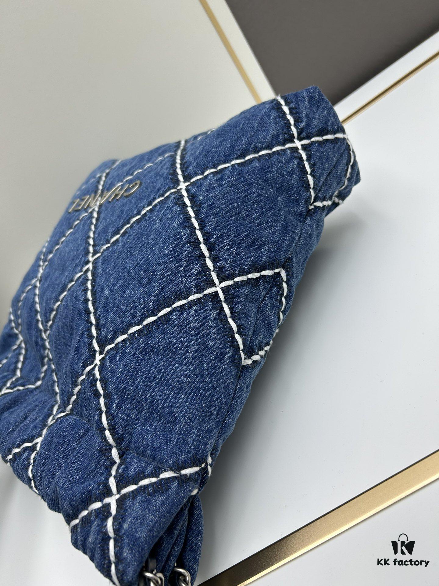 Upgraded! Champion Quality ⭐️⭐️⭐️ 24S Denim 22bag CHANEL 24S Denim Series, Jennie's Same Style Trash Bag – New Member of the 22bag Family with Rivets, This Season's Most Beautiful Denim Collection!