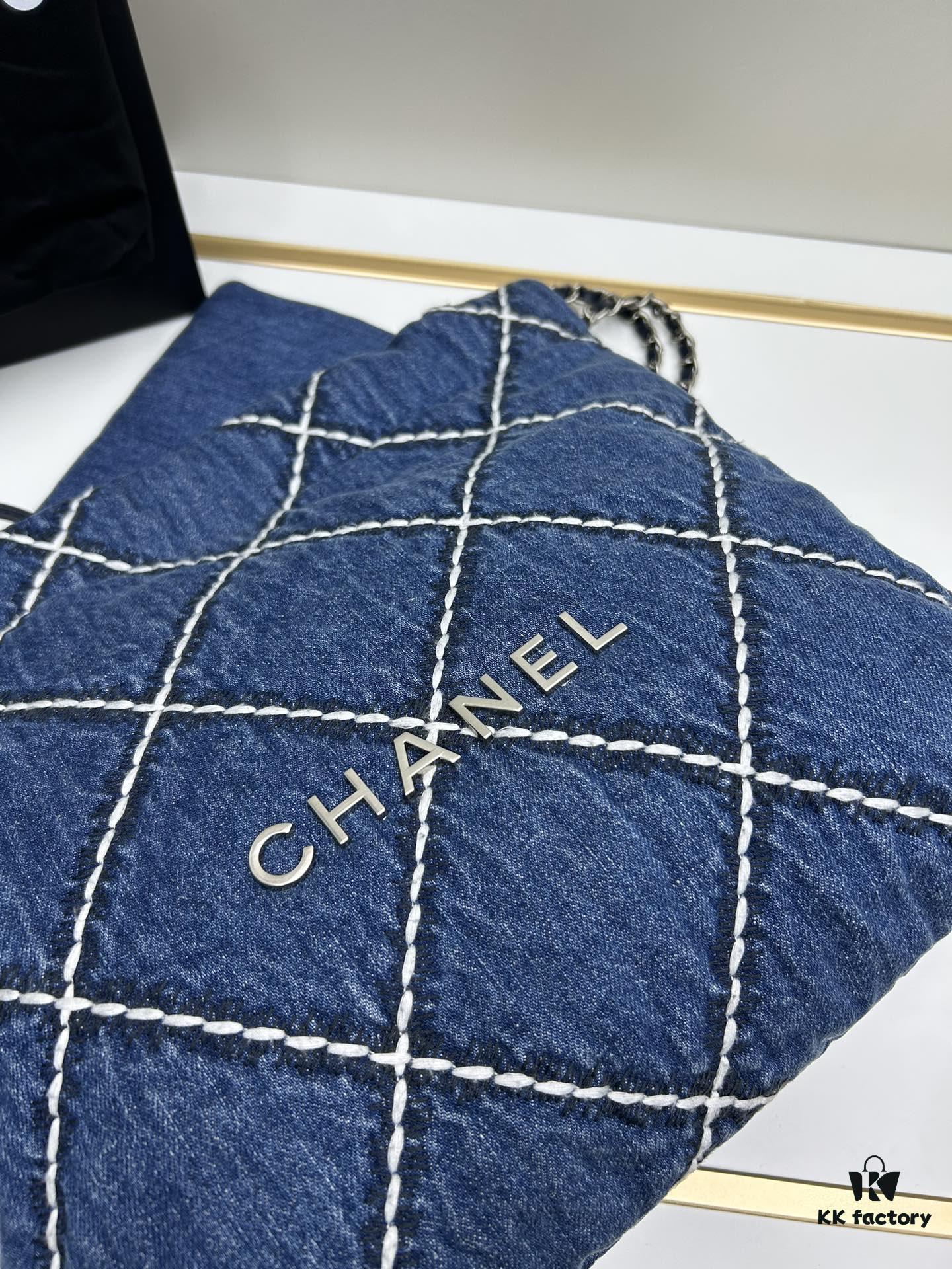 Upgraded! Champion Quality ⭐️⭐️⭐️ 24S Denim 22bag CHANEL 24S Denim Series, Jennie's Same Style Trash Bag – New Member of the 22bag Family with Rivets, This Season's Most Beautiful Denim Collection!