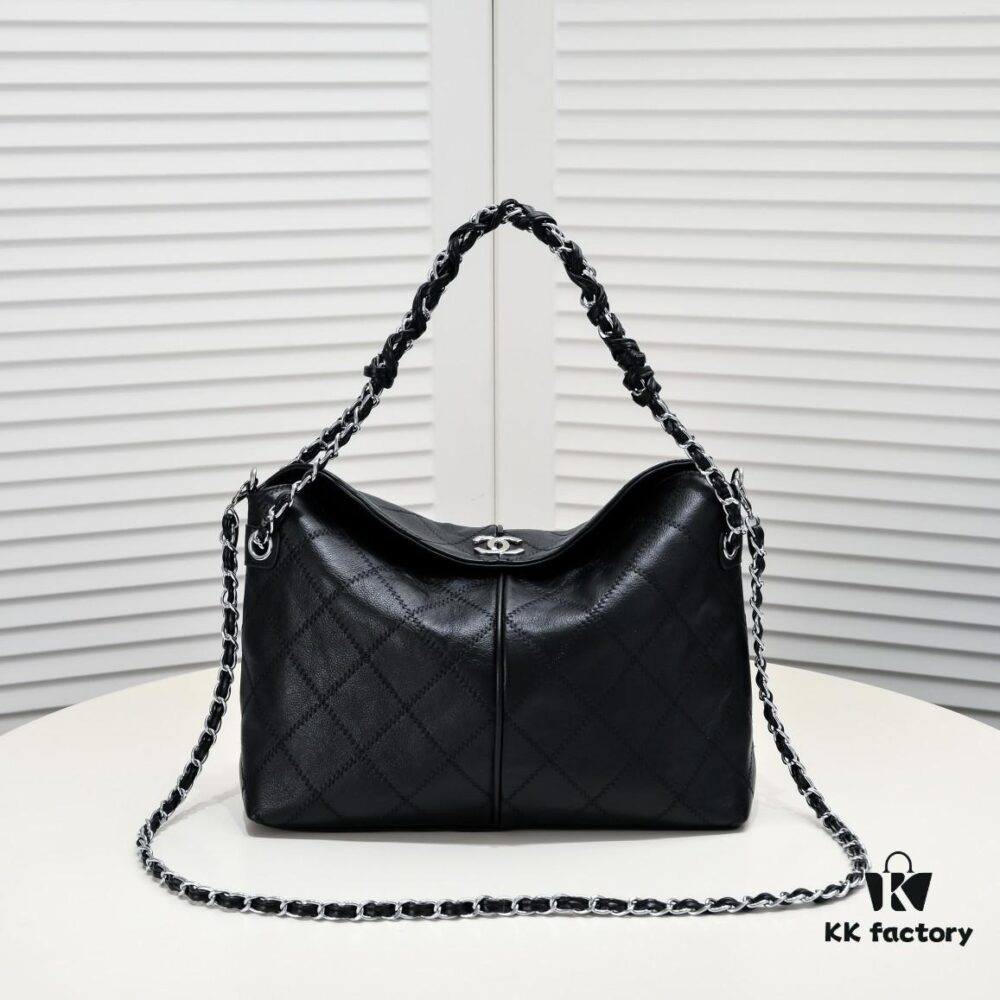 Vintage Chanel Black and Silver Shoulder Tote